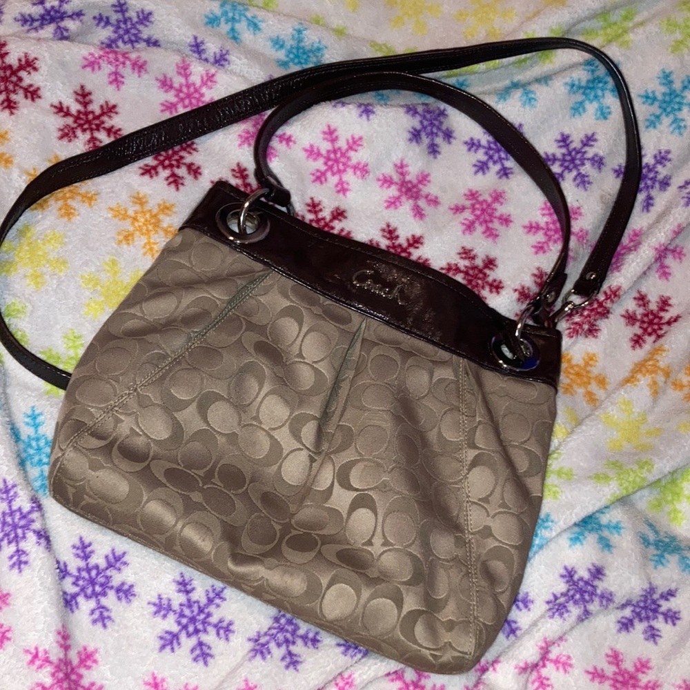ASHLEY HIPPIE SIGNATURE COACH BAG…TAN, BROWN, & GOLD *EUC* (REASONABLE O…
